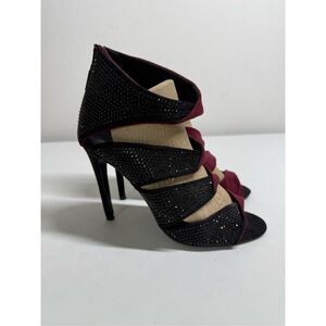 Express fashion statement sequin heels Size 8 Black Burgundy Back Zip
